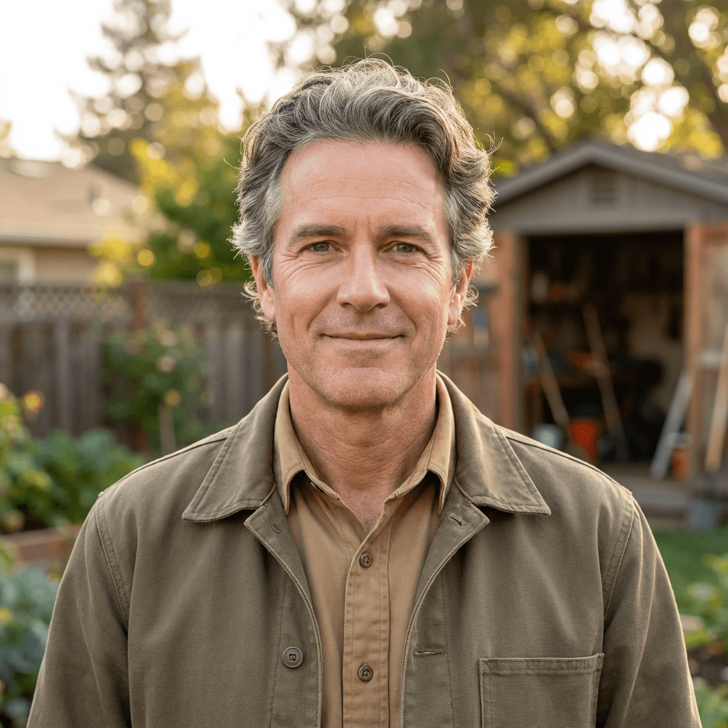 Male landscaper in his early 40s holding garden plans on a Toronto job site