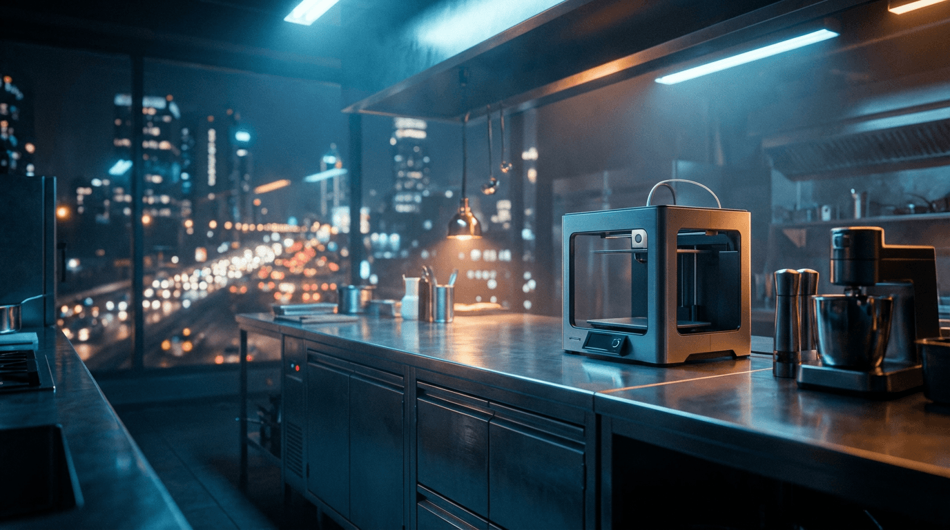 Modern outdoor kitchen with a built-in grill and bar seating at dusk