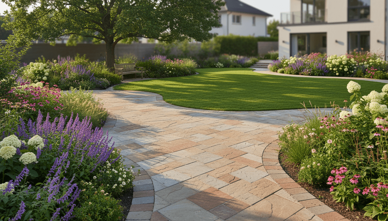 Finished patio with landscaped garden in Toronto
